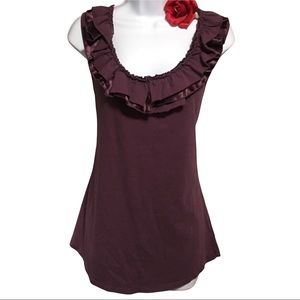 OLD NAVY LG. PURPLE BURGUNDY TOP SATIN RUFFLES COTTON MODAL WHIMSEYGOTH  RU…